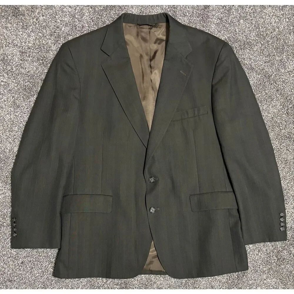Vintage Olive Green Suit Mens 44R 37x30 2 Piece Blazer Pants Made USA 2 Button